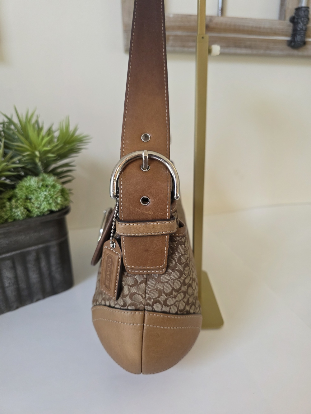 Coach Soho Signature Large Flap Shoulder Bag Brown Jacquard Canvas Leather Trim - Picture 5 of 16